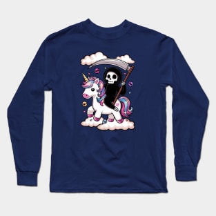 Adorable Kawaii Death Riding Unicorn Gray Long Sleeve T-Shirt